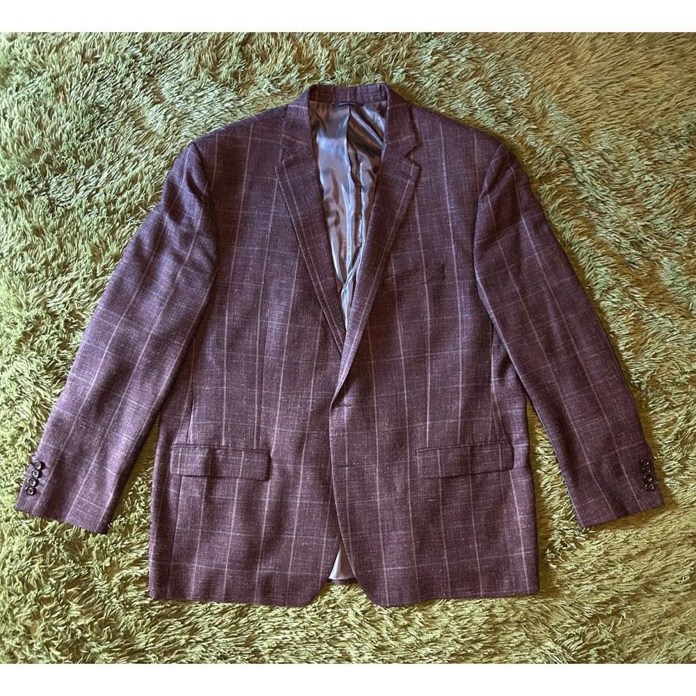 Ralph Lauren Blazer Mens 44R Burgundy Plaid Wool Silk Linen Sport Coat Dillard's